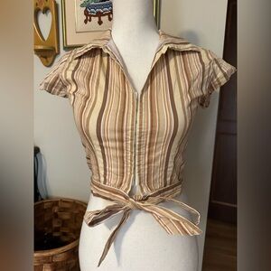 Vintage 90’s y2k striped tie front top